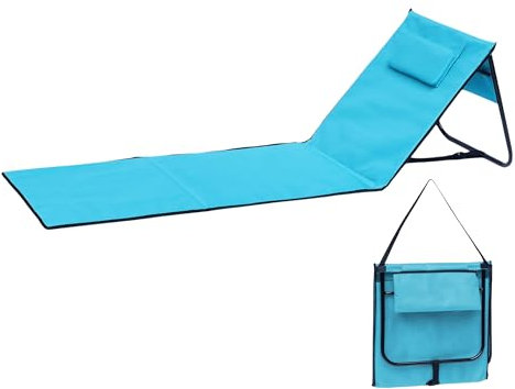 Spetebo Liegematte faltbar mit Verstellbarer Rückenlehne - hellblau - Strandliege 152 x 51 cm faltbar mit Tragegurt - Garten Liege Sonnenliege Camping Picknick Reise Urlaub mit Bodenmatte Staufach