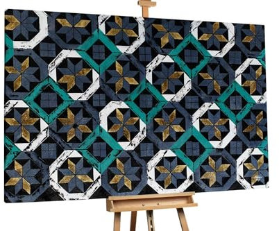 KunstLoft Ölgemälde 'Magnificent Tiles' 180x120cm | Original Handgemalte Gemälde | Modern | Grau und Green | Leinwand-Bild Ölgemälde einteilig groß | Modernes Kunst Ölbild