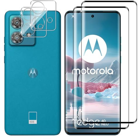 Lutree per Vetro Temperato Motorola Moto Edge 40 Neo, 2+2 Pezzi 3D Pellicola Protettiva + Pellicola Fotocamera, 9H Vetro Protettivo Durezza, HD Anti-Graffio Senza Bolle Protezione Schermo