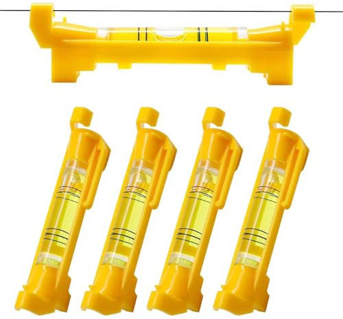 String Line Level 5PCS – Small Spirit Level for Bricklaying, Tiling, Surveying, Engineering – Compact Line Level for Fence Post, Building & Metalworking (Yellow)