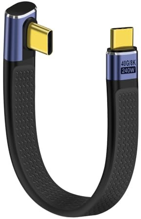 HuaLiSiJi Cavo USB C 4.0 Ricarica Rapida PD 240W 5A 48V Thunderbolt 4 Cavo 40Gbps con Audio/Video 8K 60Hz Cavo USB C Piatto Corto per Telefono, Tablet, Laptop (90 Gradi di Curvatura, 12 cm)