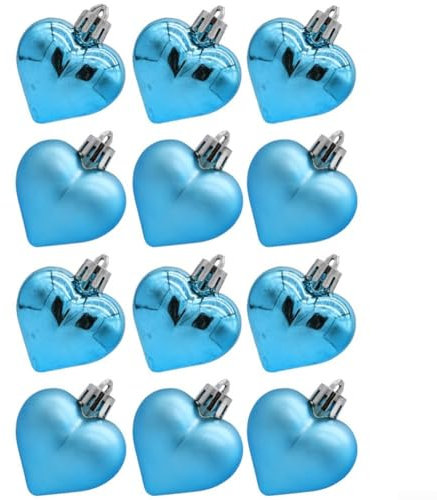 Weihnachtskugeln in Herzform zum Aufhängen, PVC-Ornamente für festliche Dekorationen und kreative Projekte, Blau, 12 Stück