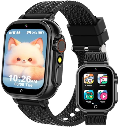 MOONKIDS Smartwatch Kinder, Kinder Smartwatch, Robuste Armbanduhr für Jungen & Mädchen ab 4 Jahren mit 36 Spielen, Schrittzähler & 500mAh-Akku - Fitnessuhr & Lernuhr ohne Internet (Schwarz)