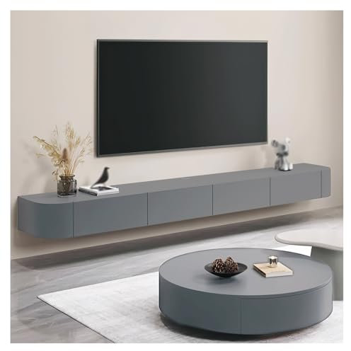 Meuble TV Suspendu Console Multimédia Flottante Meuble De Rangement pour La Maison avec Portes Meuble De Rangement en Bois sous La Télévision Unité avec 3/4 De Rangement(Grey,3m)