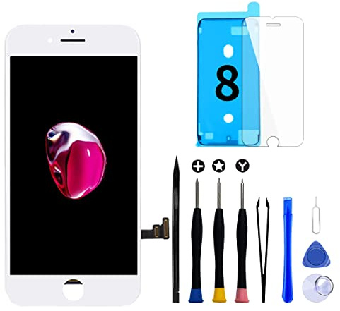 Display für iPhone 8/SE 2020 Bildschirm Ersatz LCD 3D Touch Digitizer 4,7 | Reparaturset mit Werkzeugen, Dichtung und gehärtetem Glas, Retina LCD mit True Tone Unterstützung