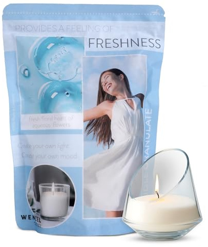 Kerzensand Freshness Kerzen Granulat 400g inkl. Dochte und Anleitung | Weißes Paraffinwachs für DIY, Hochwertiges Kerzenwachs, Ideal für mehrere Wachskerzen, Made in Germany