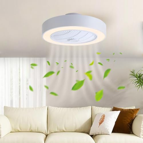 Warmiehomy 75W LED Ceiling Light with Fan,3 Color Dimmable LED Ceiling Fans with Remote Control 6 Speeds 5 Blades,55cm Modern Fan Lighting for Living Room,Dining Room,Bedroom,Office(White)