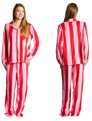 OHS Kids Pyjamas Girls Boys Candy Stripe Long Sleeve Pyjama Set Button-Down Winter Nightwear Children Sleepwear PJs Sets Christmas Pyjamas Teens Age 9-10, Pink