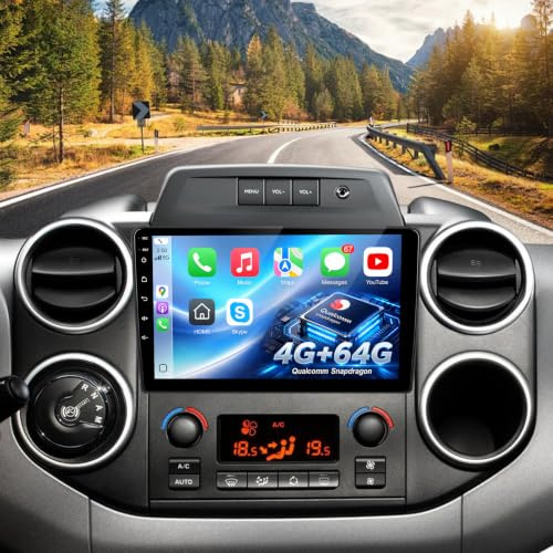 NHOPEEW Qualcomm 8 Core 4+64G Radio de Coche para Citroen Berlingo 2015-2018/Peugeot Partner 2008-2019-Radio Soporte Carplay&Android Auto WiFi&GPS Car Mondel Pantalla Ventilador + Cámara de Seguridad
