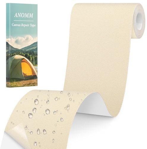 ANOMM Flicken Selbstklebend  Wasserdichtes Leinwand Stoff, 10x200cm Beige | Selbstklebender Stoffkleber Textilkleber, Selbstklebend Reparatur Patches für Möbel Autositze Kleidung Polsterbezüge