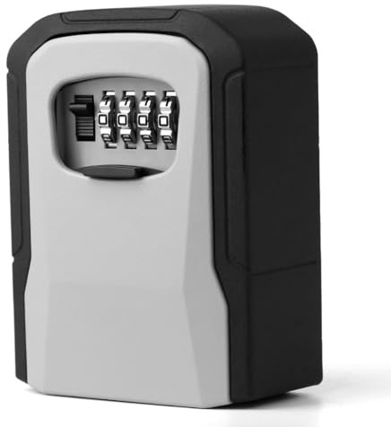 SRYIIU 4-Digit Combination LockBox, Wall Mounted-Key Lock Box Police Approved Key Safe Box Outdoor (Grey)