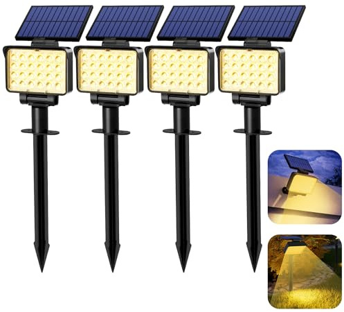 Solpex Lot de 4 Spots Solaires d'extérieur, projecteurs solaires,IP65 étanches à 24 LED lampes solaires pour chemins, extérieur Jardins, Clôtures (Blancs Chaud)