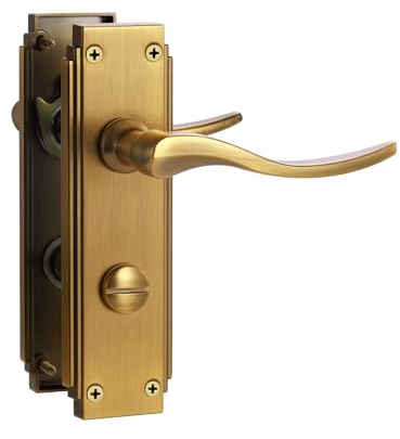 SORWDUERM 1 Pair Hanoverian Scroll Antique Brass Internal Door Handles,Short Bathroom Lever Set for Interior Wooden Doors,Fits Standard UK Door,Zinc Alloy