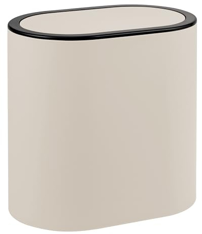 eluno ovaler Kosmetikeimer mit gummierter Softtouch-Oberfläche, Schwingdeckel & Schutzpads gegen Kratzer, Abfalleimer für Gäste-WC und Badezimmer aus Kunststoff, 6 Liter Fassungsvermögen (Beige)