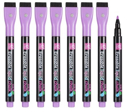 PATIKIL Pennarelli magnetici a gesso liquido, 8 pezzi, sottili, cancellabili a umido, con punta fine e cancellino a secco, per lavagna bianca, lavagna LED, lavagna bianca, colore viola