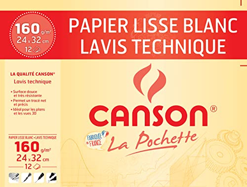 CANSON - Beutel mit 12 Blatt technischem Zeichenpapier, 24 x 32 cm, 160 g/m²
