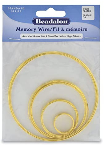 Beadalon Carbon Steel Memory Wire, Round, Gold Color, Approx 30 coils, Assorted Sizes: Ring, Bracelet X Small, Bracelet, Necklace