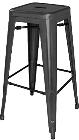 Bolero Bistro Hoher Barhocker aus Stahl, Schwarz, (4 Stück), Rostbeständiger pulverbeschichteter verzinkter Stahl, Innen- und Außenbereich, Sitzhöhe: 770mm, stapelbar | DL881