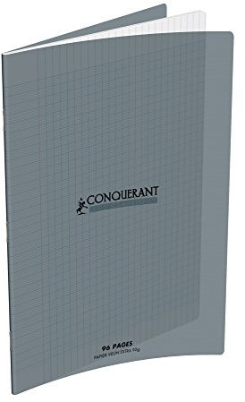Conquérant Cahiers Classique 24x32cm Grands Carreaux Seyès 96 Pages Agrafées Couverture Polypro Gris ,(1 unité)