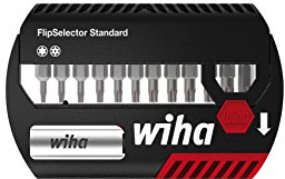 Wiha Bit Set FlipSelector Standard 25 mm TORX® Tamper Resistant (mit Bohrung) 13-tlg. 1/4 mit Gürtelclip in Blister (39057), Bithalter, Set, Öffnen per Knopfdruck, schneller Bitwechsel, passt in die Hosentasche