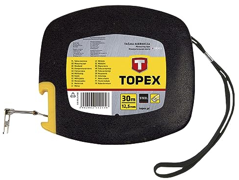 TOPEX Profi Maßband - Stahlmaßband, Stahlmessband, Rollband, Rollmeter, Bandmaß Kunststoffgehäuse, KOMPAKT und ROBUST - Presch Bandmaß und metrische Messung – 30 m x 12.5 mm