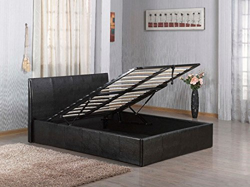 4FT 6 Faux Leather Double Bed Frame in Black Quality Material Best Price Spring Sale Started