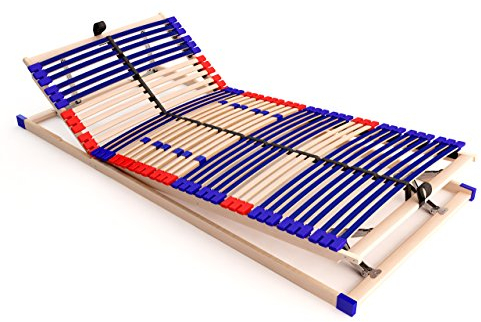stabiler Lattenrost 100% BUCHE - Kopf- und Fußteil verstellbar - SCHULTERFRÄSUNG, 7 Zonen, 42 Federleisten, Härteregulierung, Mittelgurt - VARIO PLUS SLEEP BEST 42® unmontiert (120x200cm)
