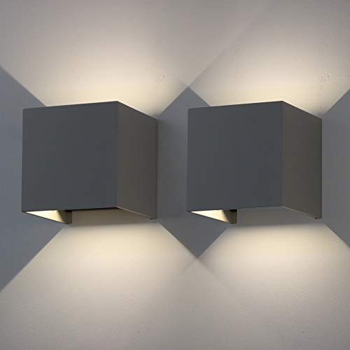 Klighten 2 Pack 12W LED Wandleuchten Innen/Außen Wandlampe Auf und ab Einstellbarer Lichtstrahl Natürliches Weiß 4000K LED Außenwandleuchte IP65 Wasserdichte Wandleuchte Dunkelgrau