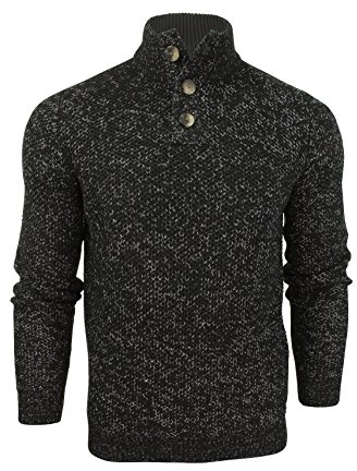 Xact Men's 1/4 Button Front Funnel Neck Jumper (Jet Black) S