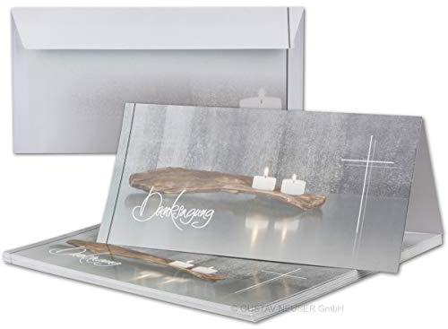 15 x Trauer-Set - Danksagungs-Trauer-Doppelkarten mit Umschlägen DIN Lang 21 x 19,8 cm - Hochglanz - Serie: Bianca