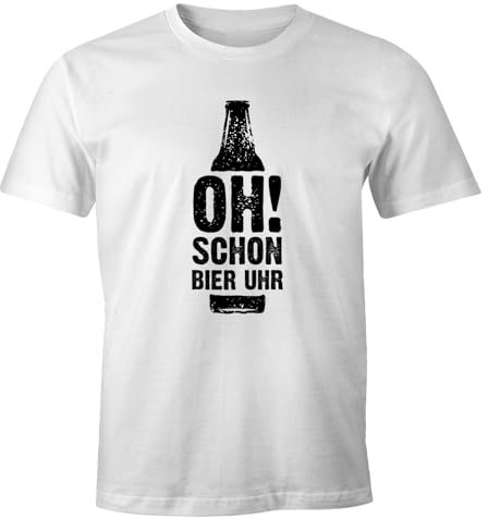 MoonWorks Herren T-Shirt Oh Schon Bier Uhr Bierflasche Fun-Shirt Spruch-Shirt weiß XL