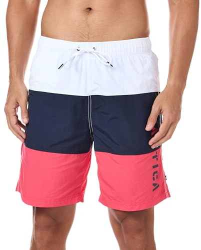 Nautica Herren Quick Dry Classic Logo Tri-block Series Swim Trunk Badehose, Melon Berry, S EU