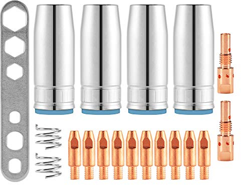 Kreema 19 Stücke 25AK MIG/MAG Schweißdüse Kontakt Tipps 0,8x28mm M6 Gasstecker Halter Set (10x Kontaktspitzen, 4x Düse, 2x Stecker, Isolator Kappe, 1x Platte)