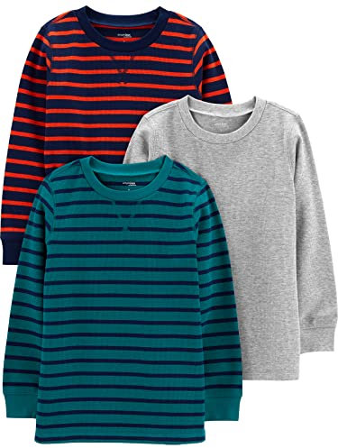 Simple Joys by Carter's Toddler Boys' Thermal Long-Sleeve Shirts, Pack of 3, Grey Heather/Navy Stripe/Teal Green, 4 Years