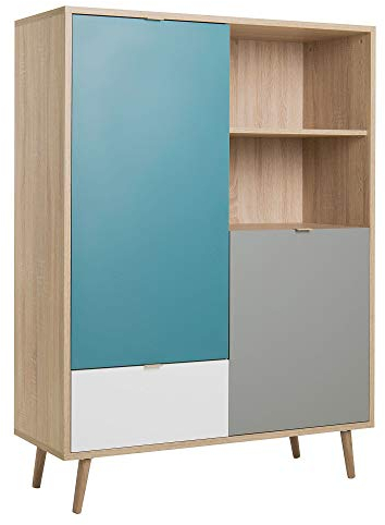 Newfurn Highboard Sonoma Eiche Kommode Modern - 103x138x40 cm (BxHxT) - Schrank Sideboard Skandinavisches Design - [Jona.Four] Wohnzimmer Schlafzimmer Flur Esszimmer