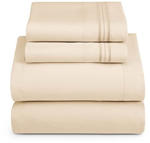 Hearth & Harbor, Extra Soft Bedding Sheets & Pillowcases, Microfiber, Beige, Short Queen