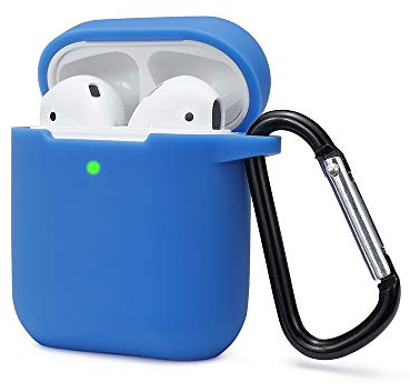 KOKOKA Silicona Compatible con AirPods 2 & 1, Fundas Protectora de Silicona para AirPods 2 & 1, LED Frontal Visible, Funciona con Carga inalámbrica, con Mosquetón, Azul
