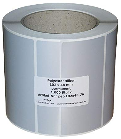 Typenschilder/Polyester Etiketten - 102 x 48 mm - 1.000 Stück - silber - Hülse 76 mm