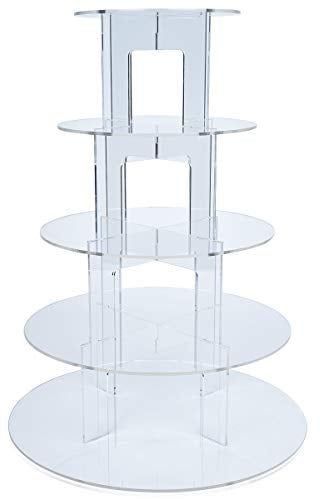 Ulifeme Cupcake Stand, 5 Tier Acrylic Cake Stands, Round Display Stands Cake Tower for Wedding, Birthday and Party, 12'' / 10.3'' / 8.9'' / 7.5'' / 6'' Diameter Stand, 4 Inch Height, Assemble Easily
