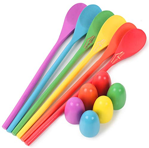 LovesTown 12 Pcs Egg Spoon Race Game Sets, Wooden Balance Relay Games for Kids Easter Eggs Hunt Outdoor Lawn