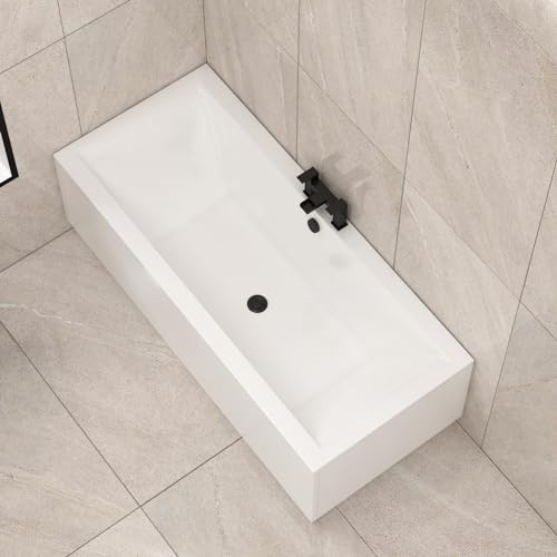 1800 x 800mm Double Ended Straight Bath for Bathroom, Baths Soaking Tubs, White Gloss - Square