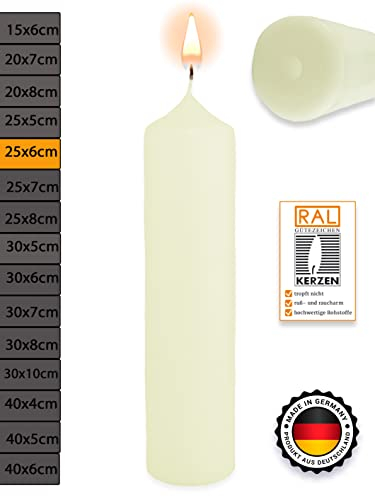 WikaKerzen Stumpenkerzen [Altarkerzen Qualität] ideal zum Basteln und Verzieren zur Taufe Geburtstag Hochzeit Kommunion Rohling Blanko Kaminkerze Laternenkerzen (Elfenbein, 25 x 6 cm)
