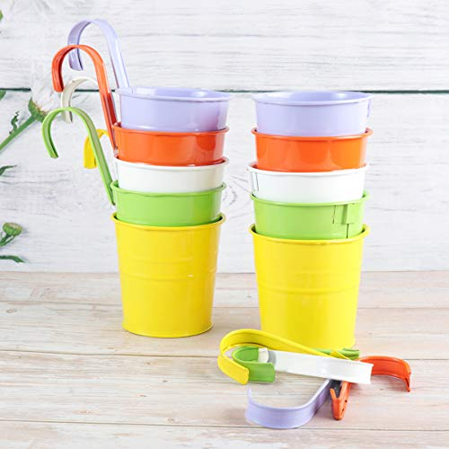 DOITOOL 10 macetas colgantes de hierro de metal para flores, macetas para balcón, jardín, patio, maceta de pared con gancho desmontable, color aleatorio