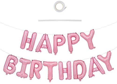 TONIFUL Licht Rosa Happy Birthday Ballon Girlande,16 Zoll Folie Happy Birthday Folienballon Luftballon Geburtstagsballon Banner Helium Ballon für Geburtstag Party, Geburtstagsbanner