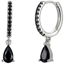 Ohrstecker Ohrring Damen 925 Sterling Silber Creolen Damen Schwarz Kristall Zirkon Ohrringe Modeschmuck -Silver_Black