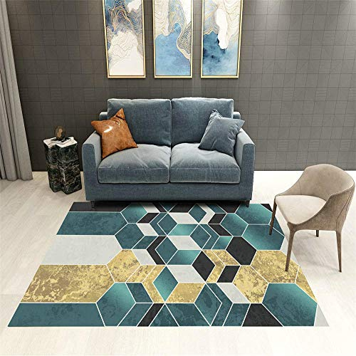Xiaosua Spiel Teppich Wohnzimmer Teppichblau 6-seitiger geometrischer moderner Salon-Teppich-Anti-Rutsch Blue Outdoor Teppich klein 180x280cm Teppich kinderzimmer rund 5ft 10.9''X9ft 2.2''