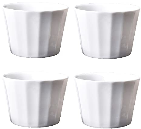 TAMUME 150ml Blanche Ramequins et moules à soufflés en Porcelaine, Ensemble de 4 Bols à Pudding