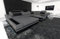 Sofa Wohnlandschaft Mezzo U Form Ledersofa - mit LED Beleuchtung, verstellbare Kopfstützen, Recamiere/Lederfarben wählbar/Ausrichtung Ottomane wählbar (Ottomane Links, Grau-Schwarz)