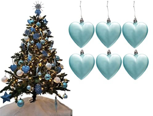 6pc Large Heart Xmas Baubles (Matte) - Great Christmas Tree Decorations, Heart Baubles (Ice Blue)