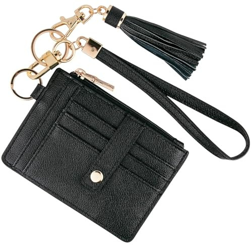 KNGITRYI Geldbörse Damen Klein RFID – Kartenetui mit Reißverschluss, Schlüsselanhänger & abnehmbarem Wristlet – Mini Portemonnaie Damen mit 8 Kartenfächern & Ausweisfenster